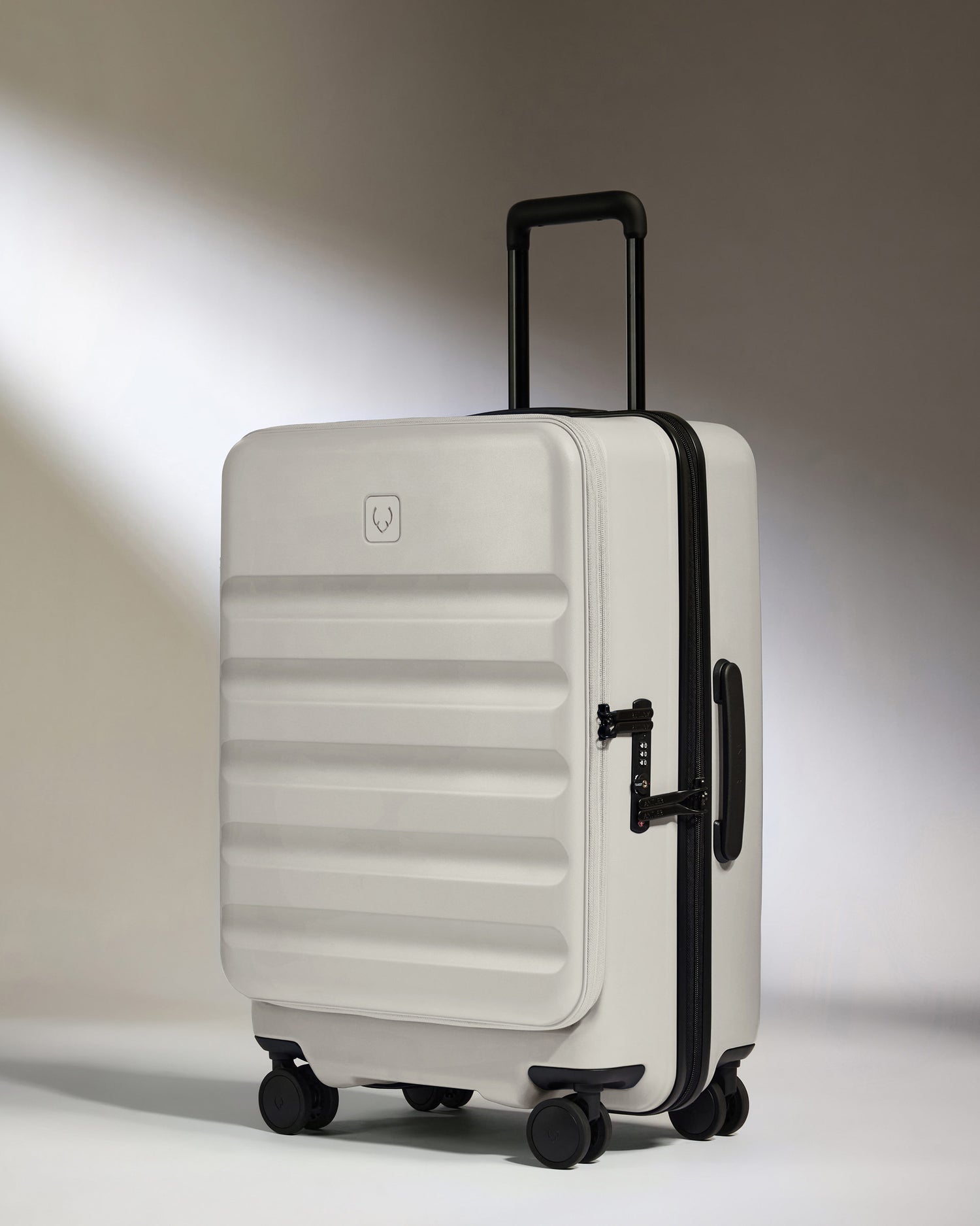 Dual Opening Medium Luggage in Taupe - Icon Stripe