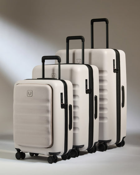 Carry-on with Pocket Luggage Set in Taupe - Icon Stripe