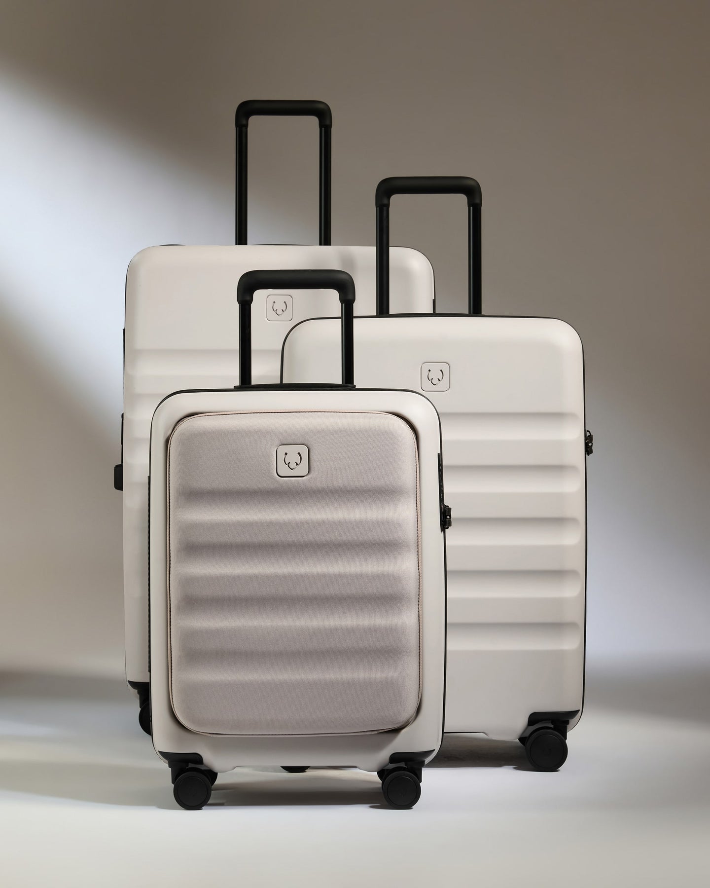 Carry-on with Pocket Luggage Set in Taupe - Icon Stripe