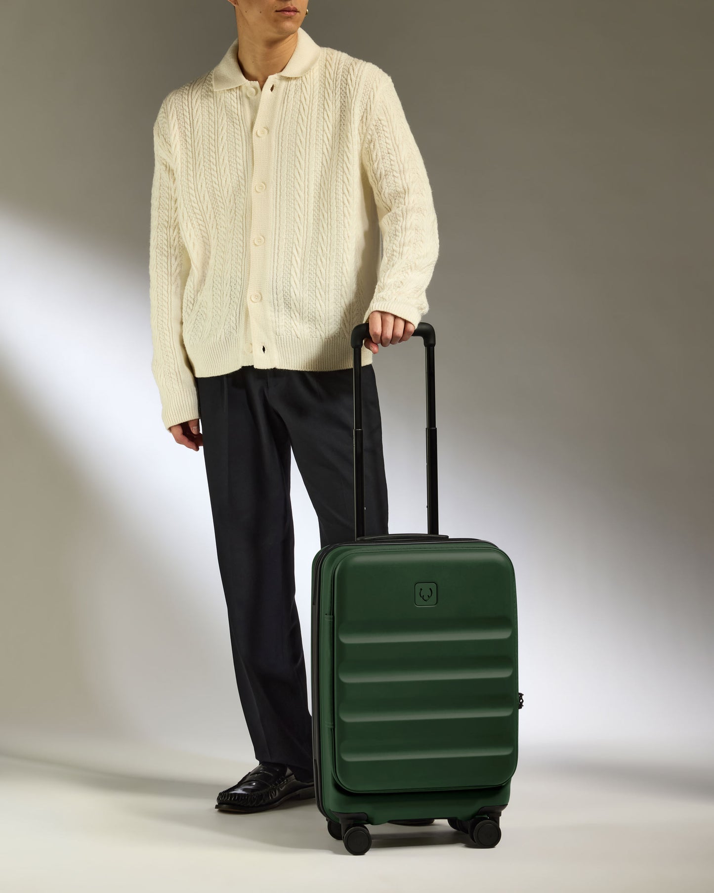Dual Opening Carry-On Luggage in Antler Green - Icon Stripe
