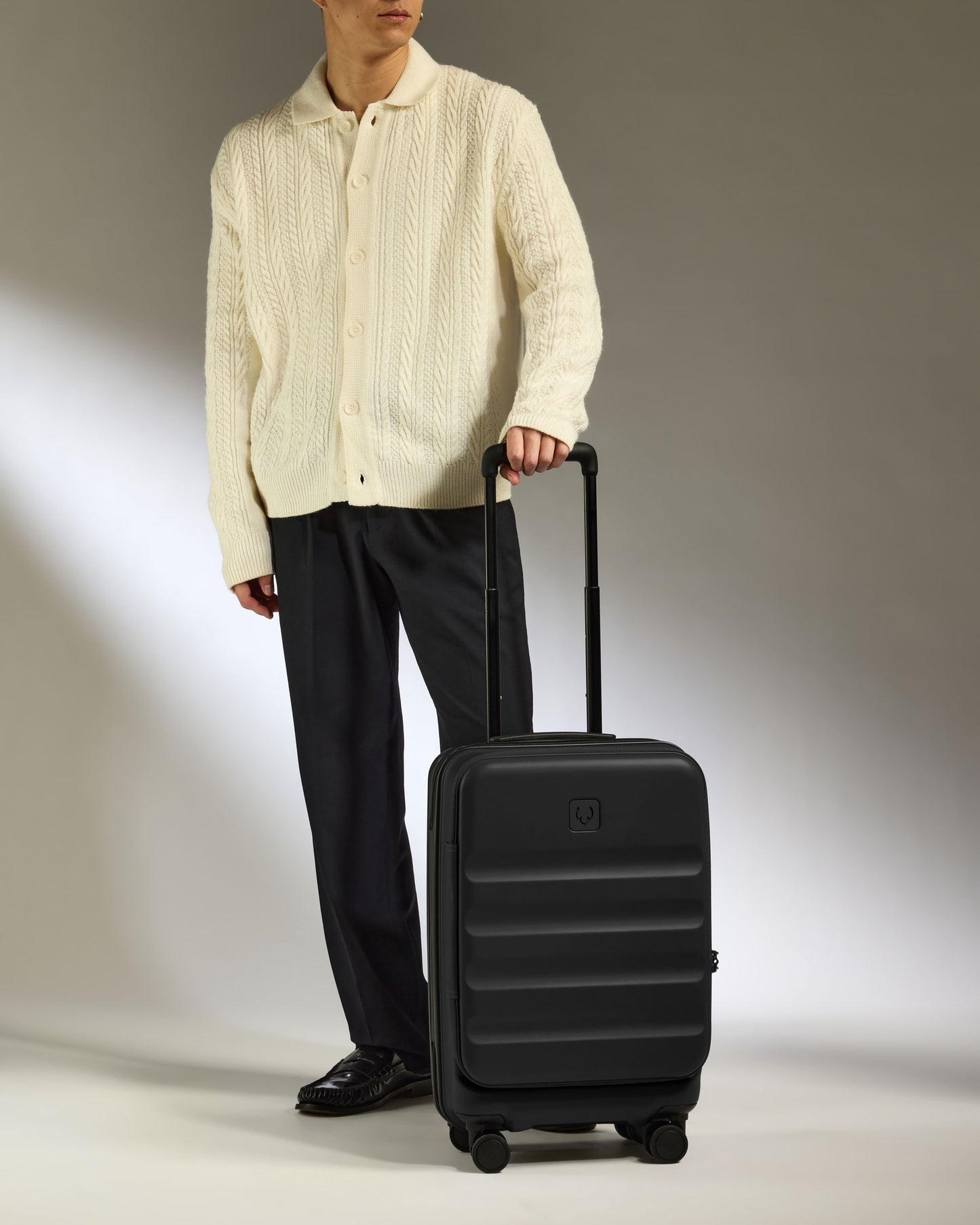 Dual Opening Carry-On Luggage in Black - Icon Stripe