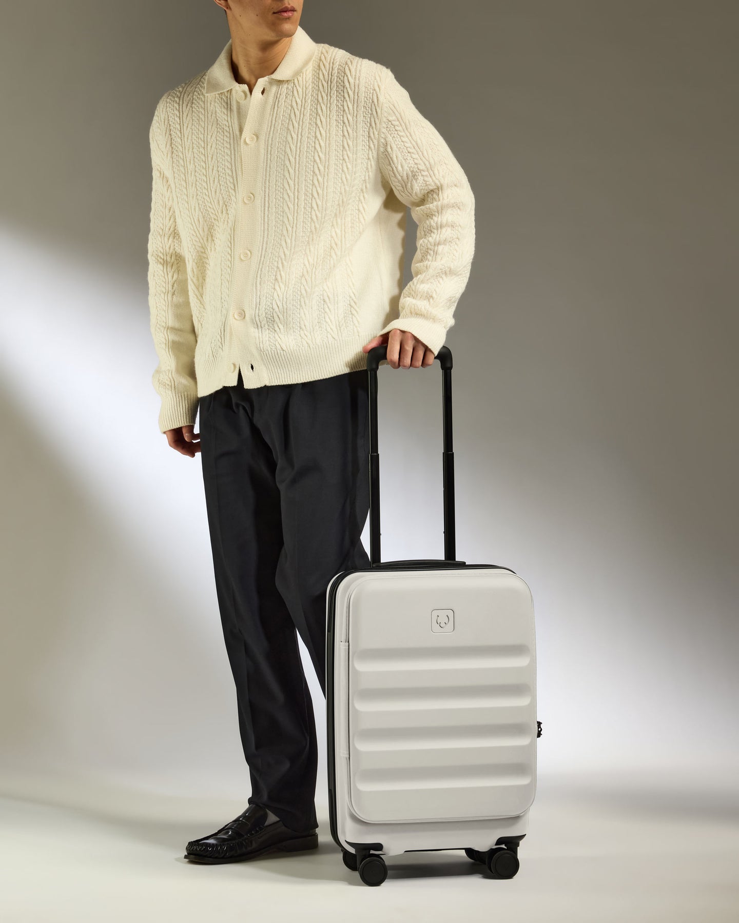 Dual Opening Carry-On Luggage in Taupe - Icon Stripe