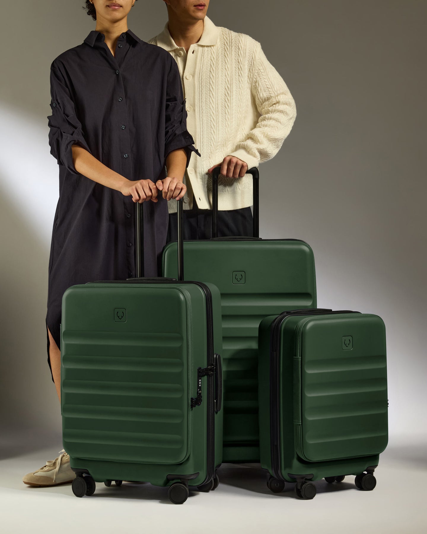 Dual Opening Carry-on Luggage Set in Antler Green - Icon Stripe