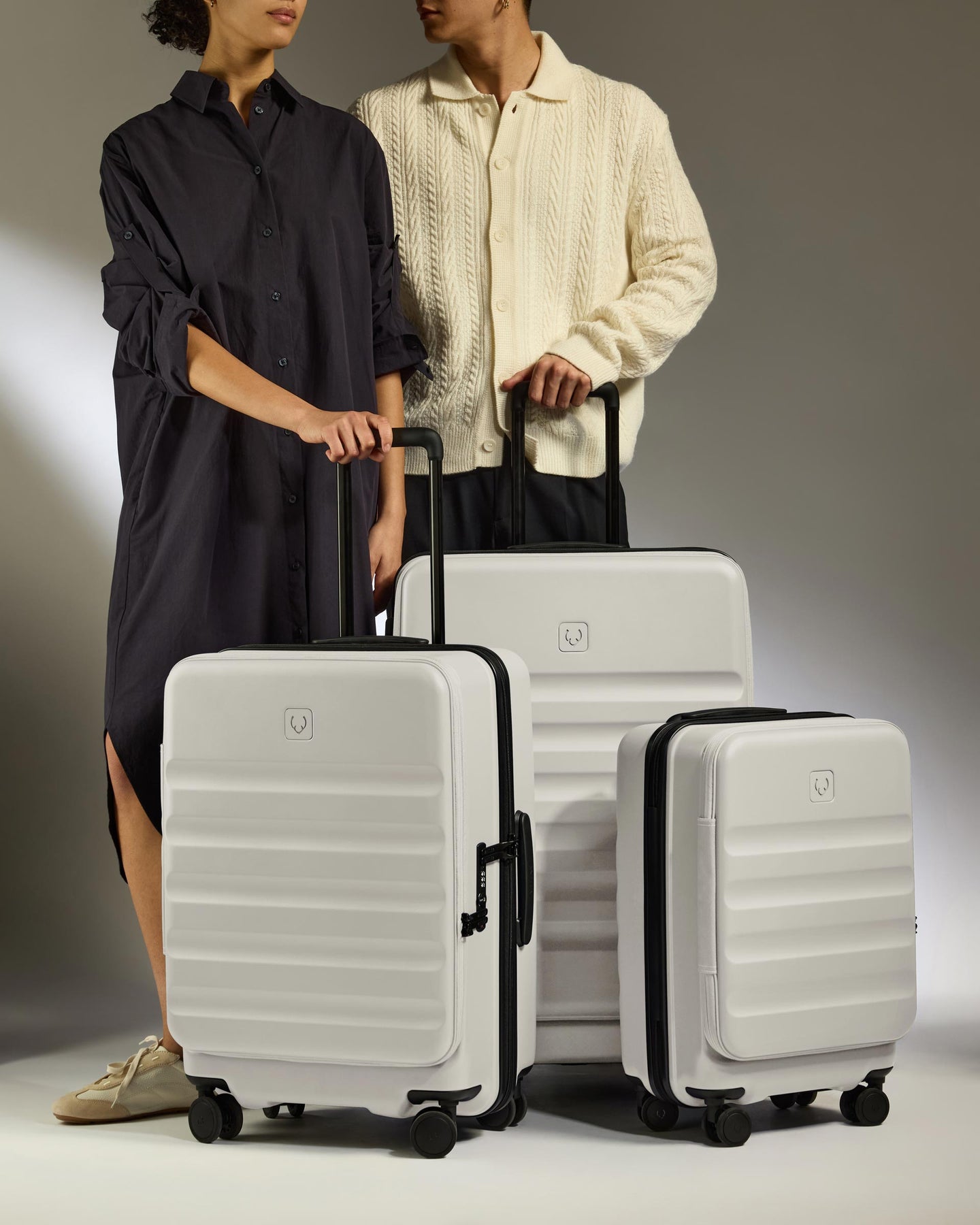 Dual Opening Carry-on Luggage Set in Taupe - Icon Stripe