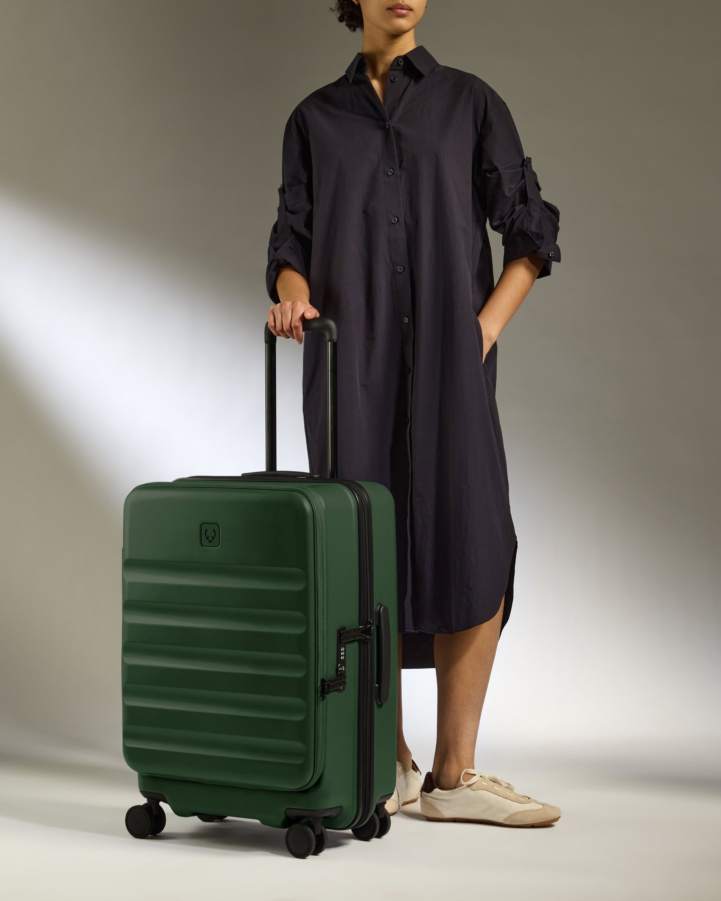 Dual Opening Medium Luggage in Antler Green - Icon Stripe