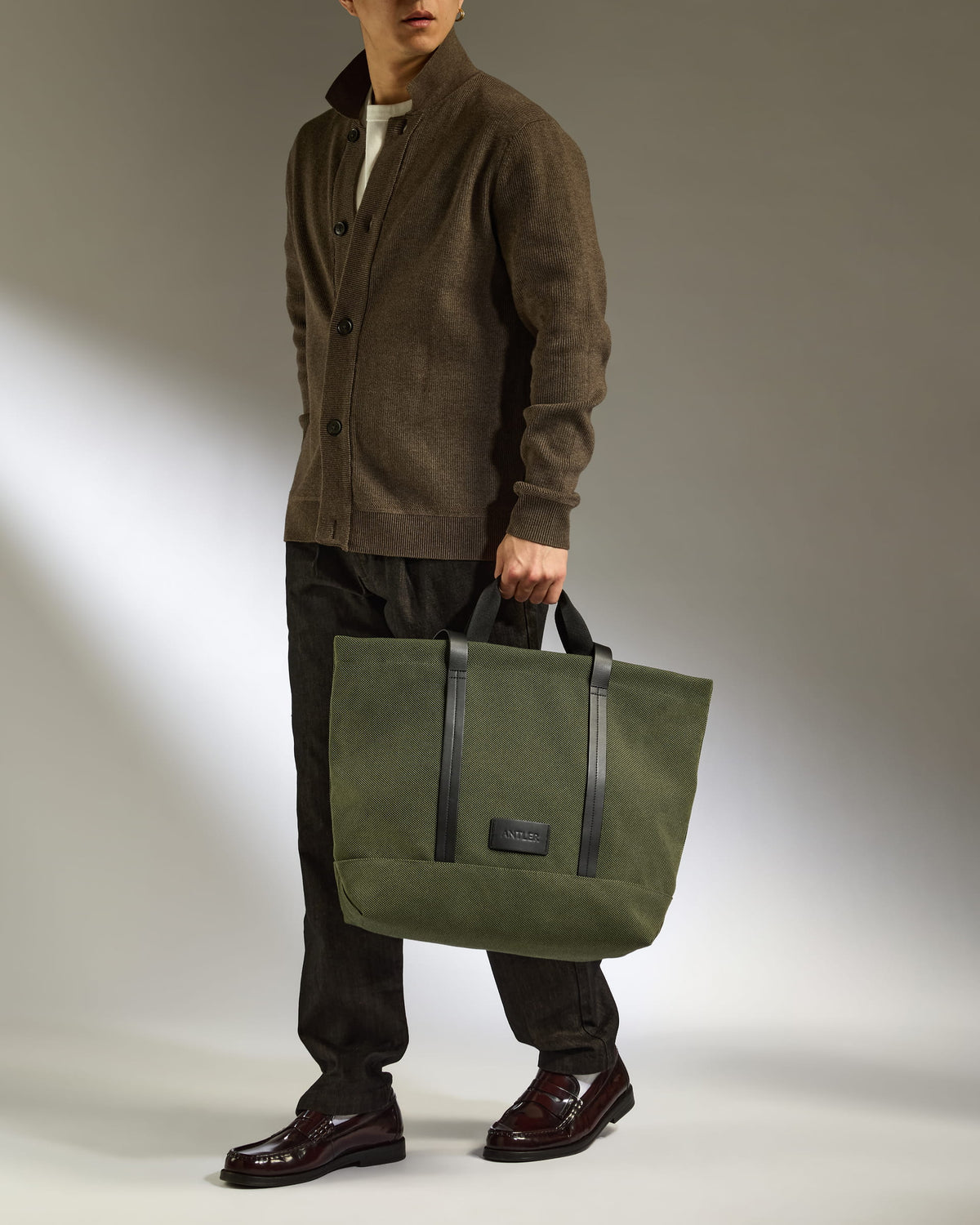 Antler Weave Shopper in Olive Green