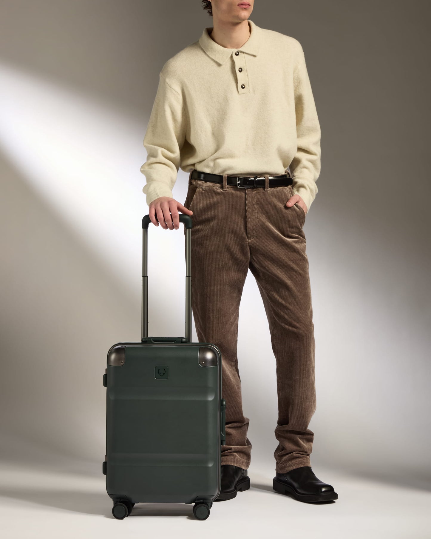Carry-On Luggage in Dark Forest Green - Heritage Stripe