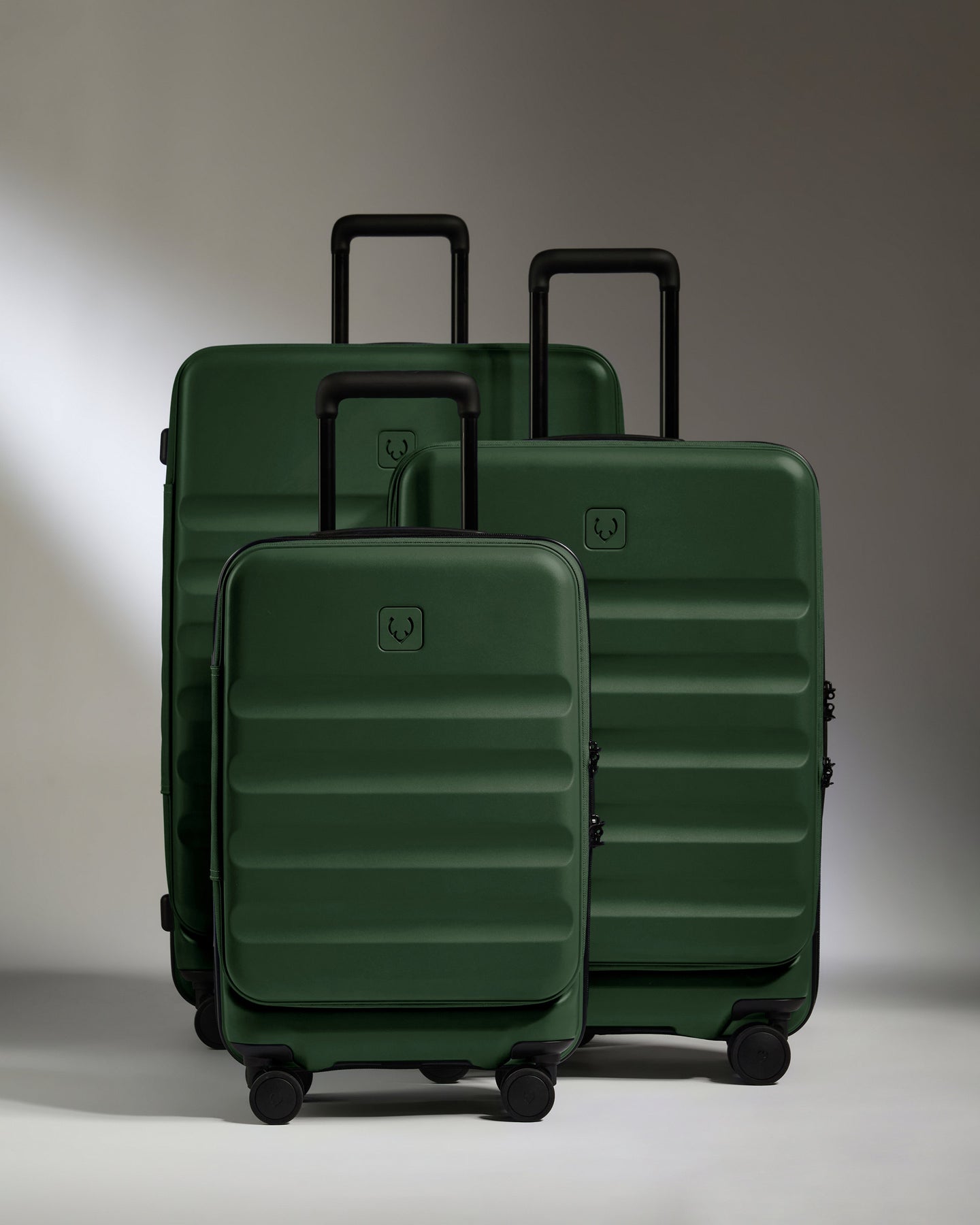 Dual Opening Carry-on Luggage Set in Antler Green - Icon Stripe