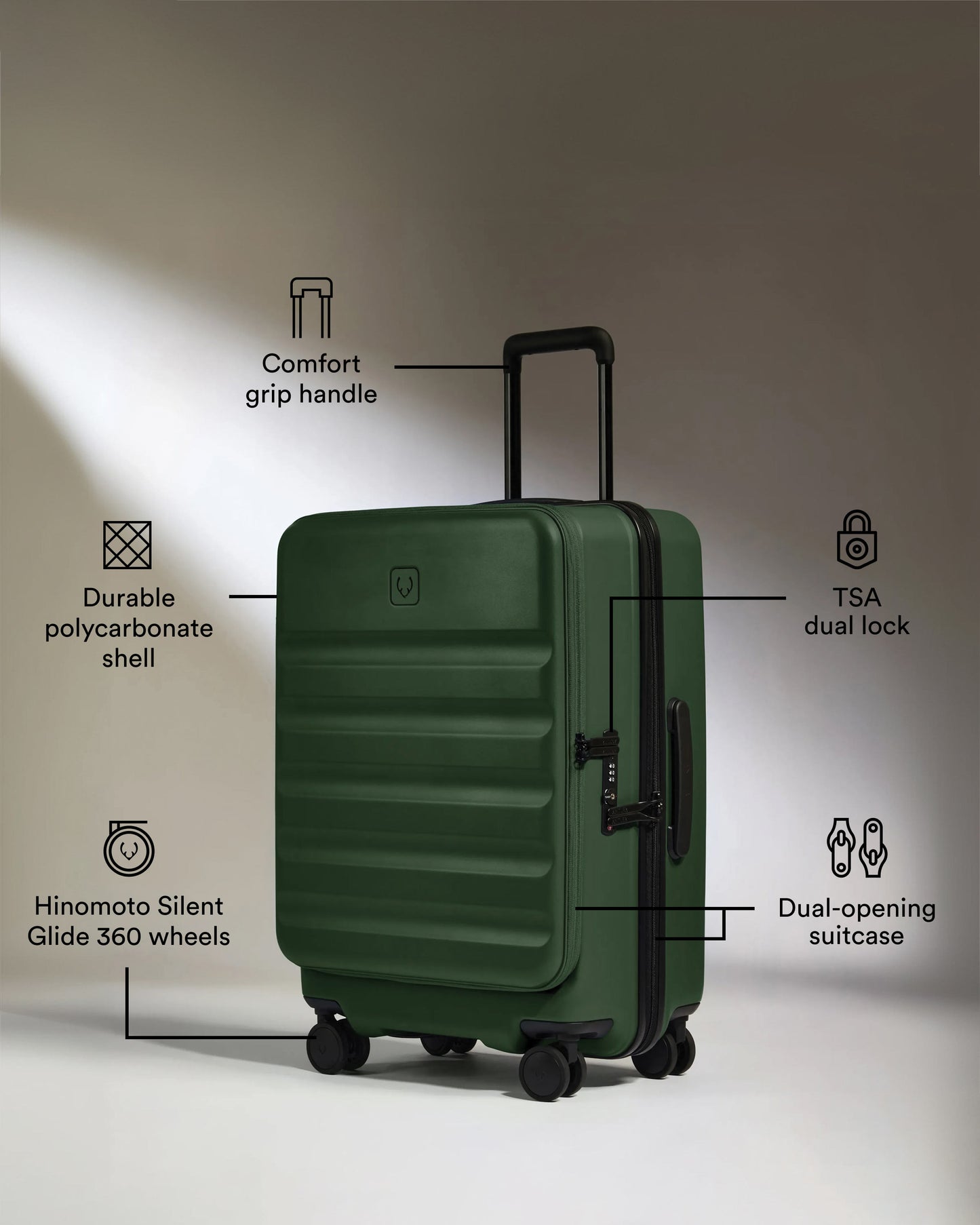 Dual Opening Large Luggage in Antler Green - Icon Stripe
