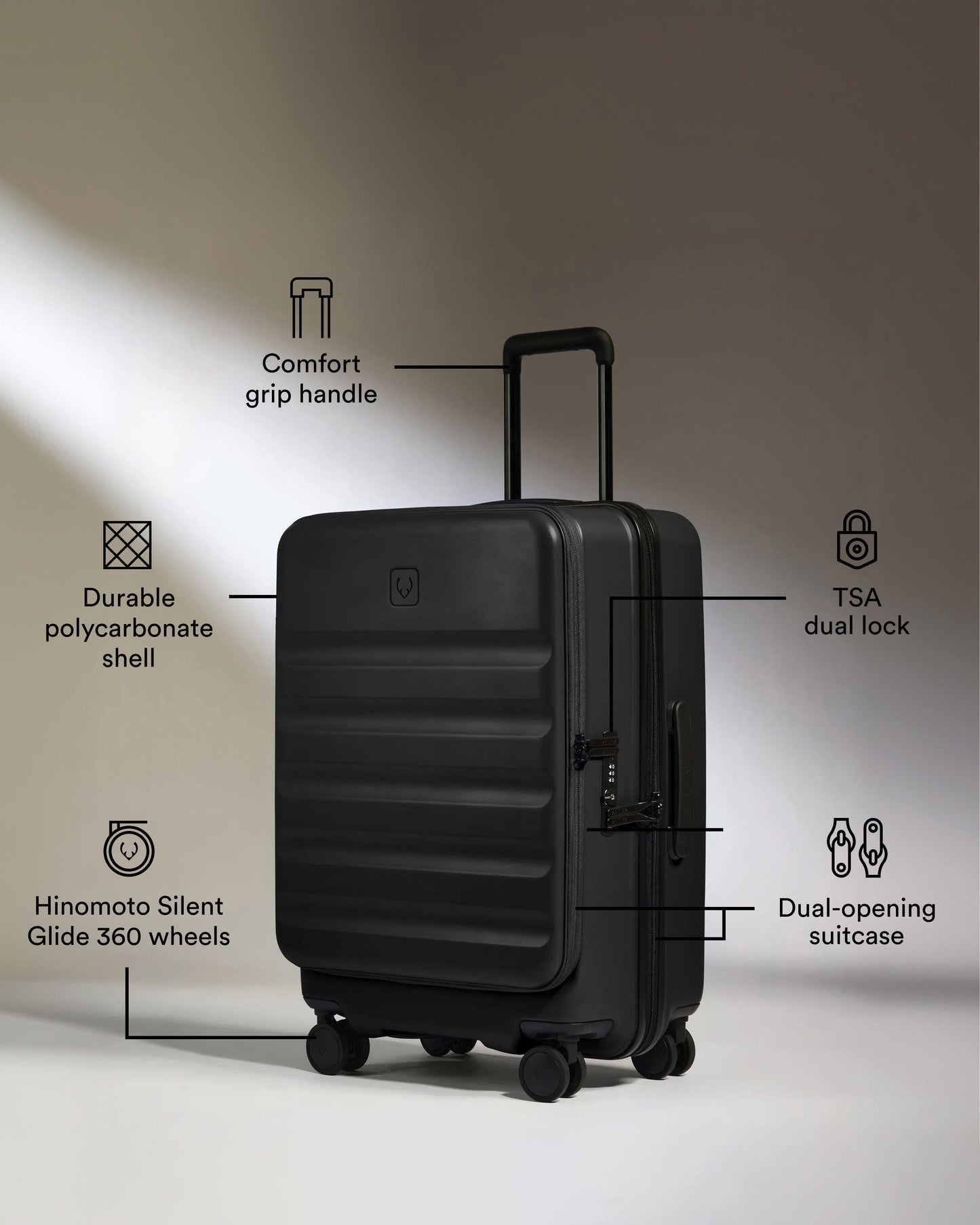 Dual Opening Medium Luggage in Black - Icon Stripe