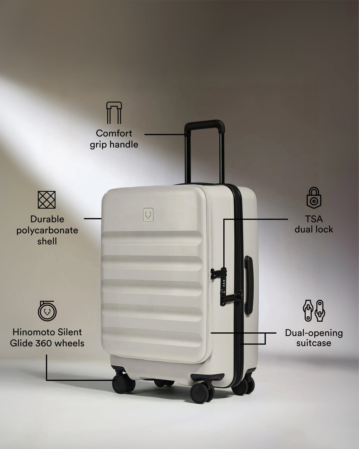 Dual Opening Carry-On Luggage in Taupe - Icon Stripe