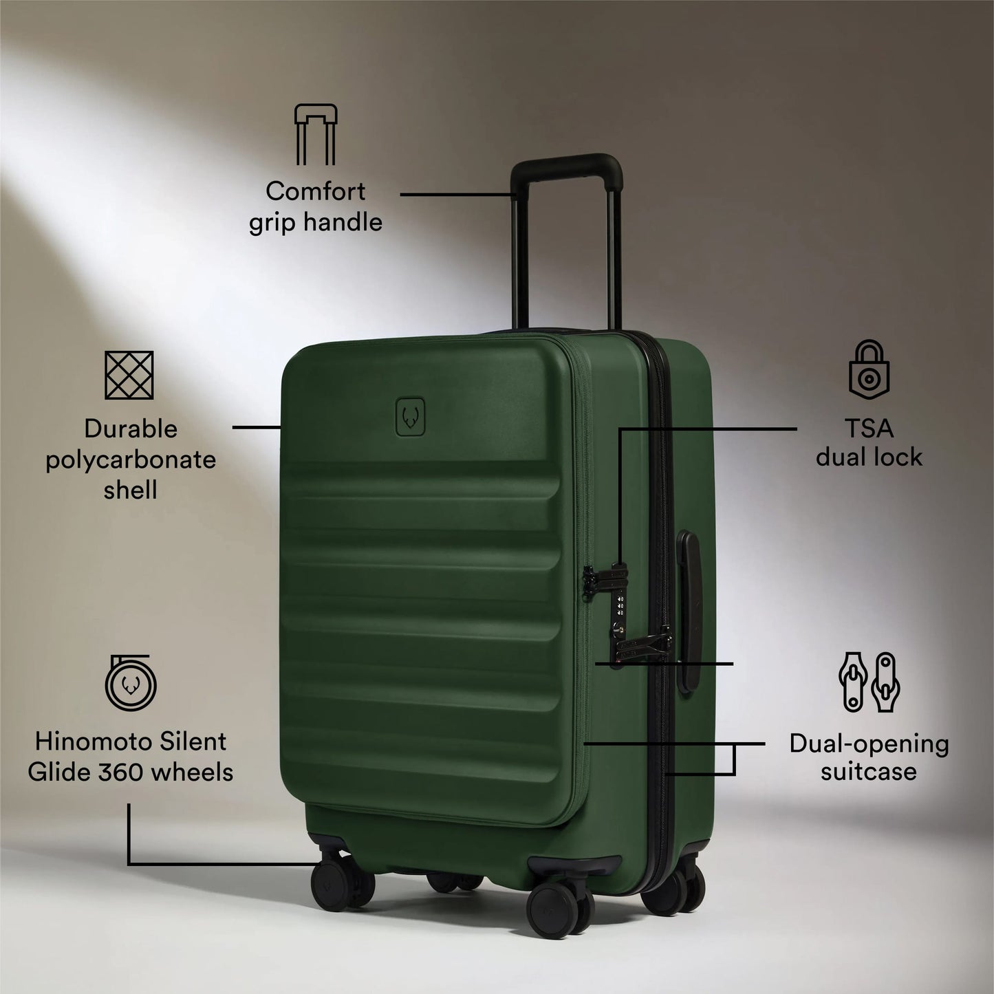 Dual Opening Carry-On Luggage in Antler Green - Icon Stripe