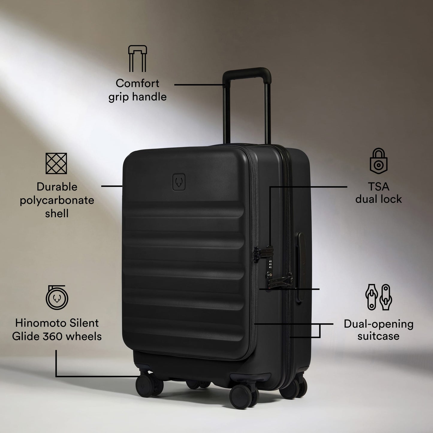 Dual Opening Carry-On Luggage in Black - Icon Stripe