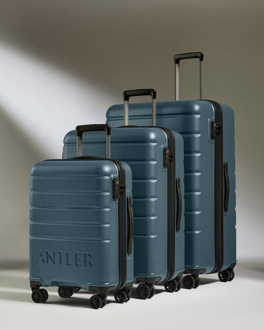 Expandable Carry-on Luggage Set in Blue Gray - Logo